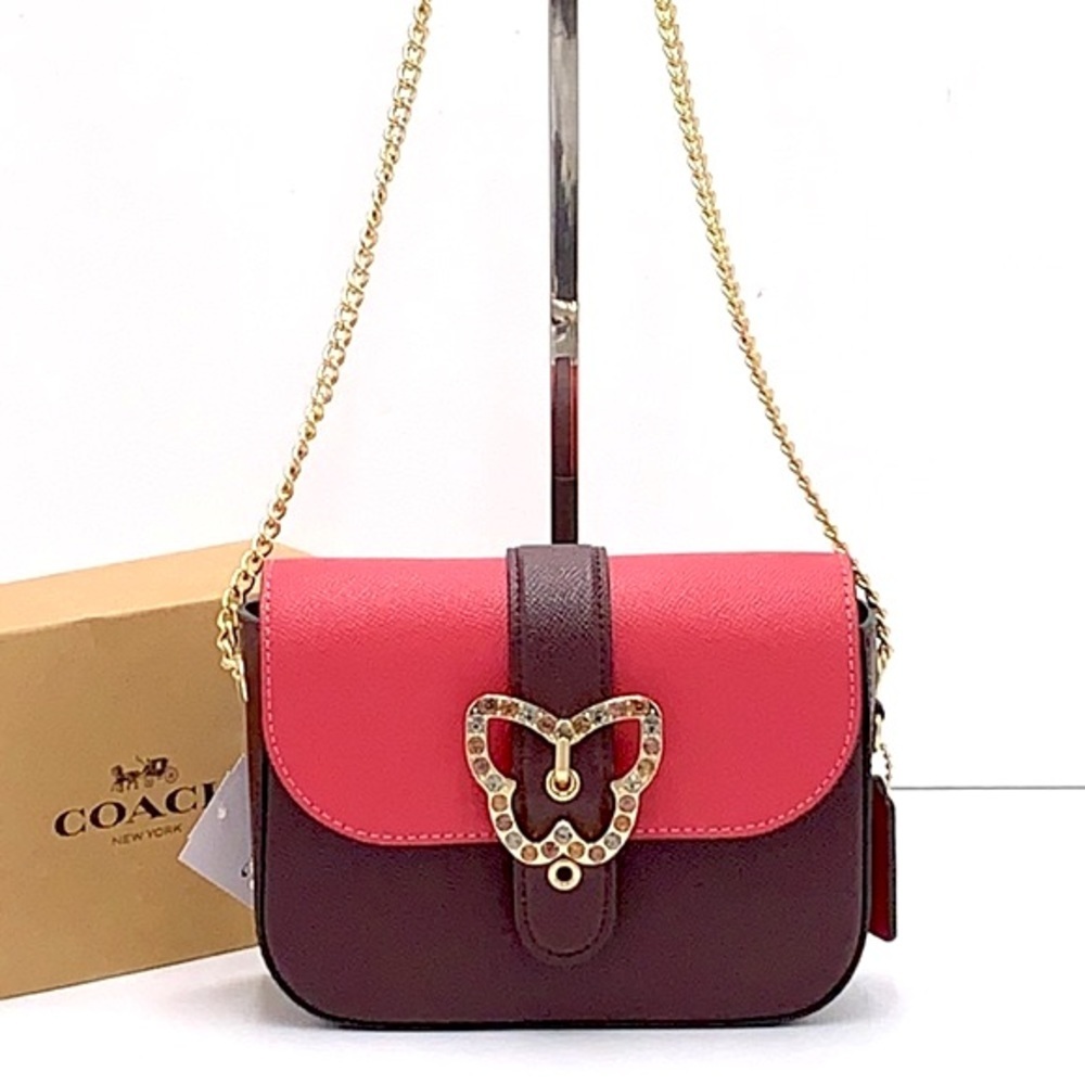 Coach Gemma Crossbody In Colorblock With Butterfly Buckle Strawberry Haze/Cranb - Picture 3 of 16